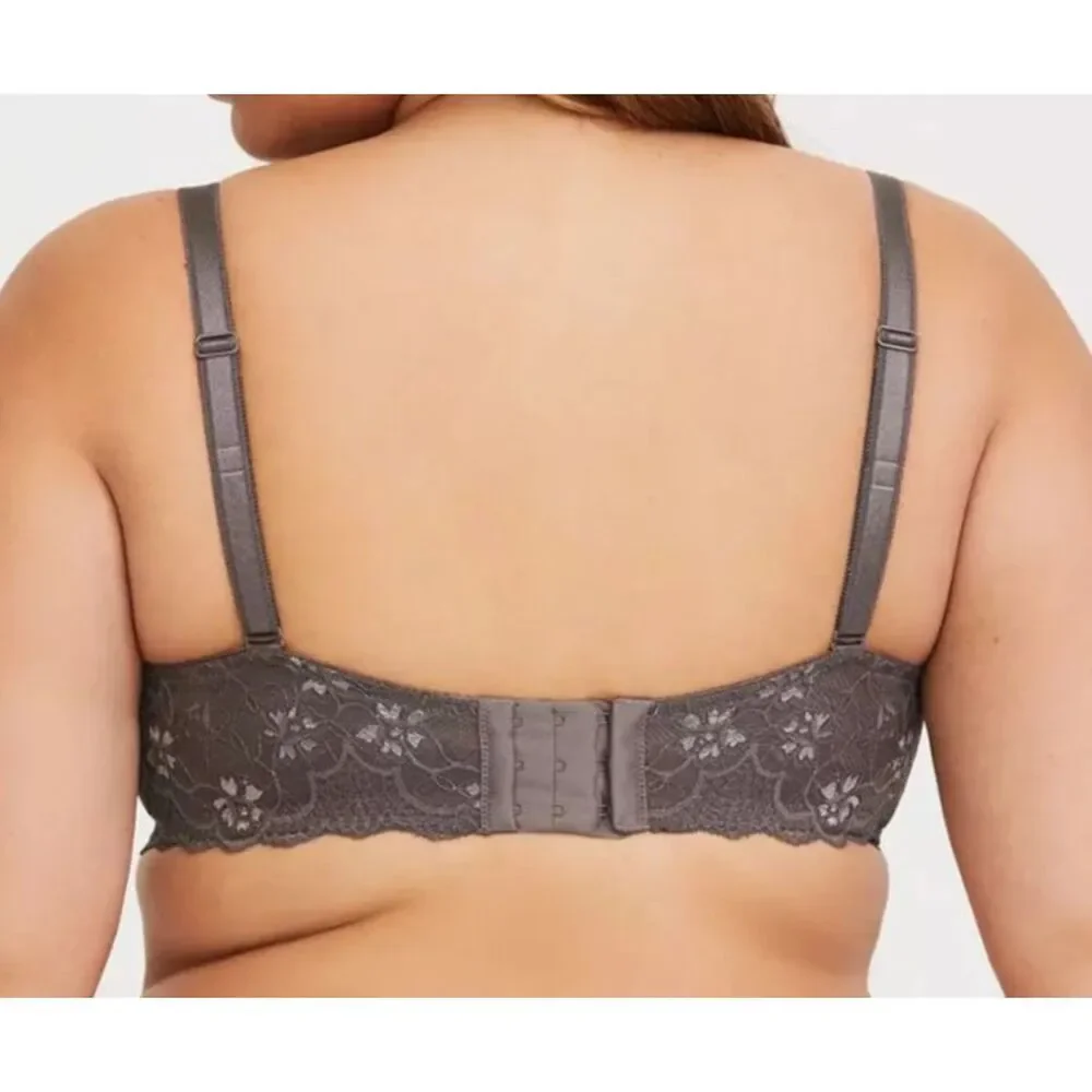 Torrid XO Plunge Lace Push-Up Bra in Plum Kitten/Dark Grey Size 42B